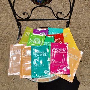12 packs GLAM UP Sheet Masks Peppermint Oatmeal Acai Shea Lemon Avocado + More